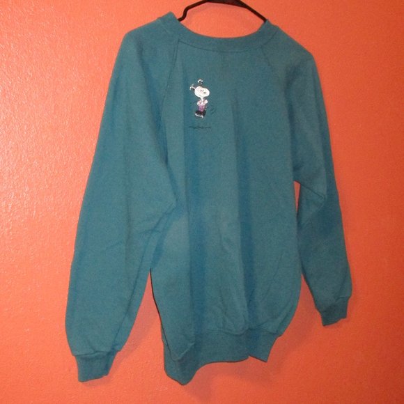 Peanuts Snoopy Hanes Vintage 90s Woman Large Green White Long Sleeve Sweatshirt - Picture 2 of 6